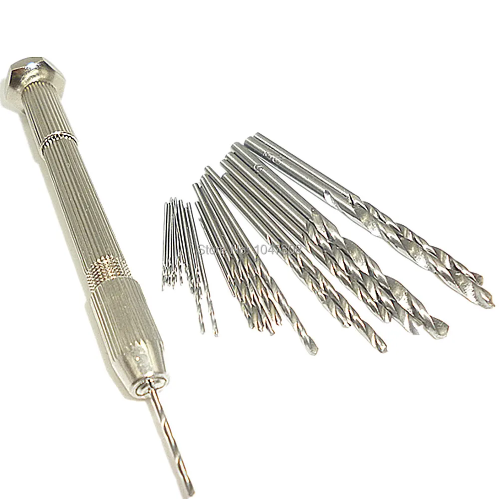 25pcs Micro Hss Mini Twist Drills 0.5mm-3mm High Speed Steel Bits W/ Swivel Head Pin Vise Hand Drill Chuck Jewelers Watch Maker