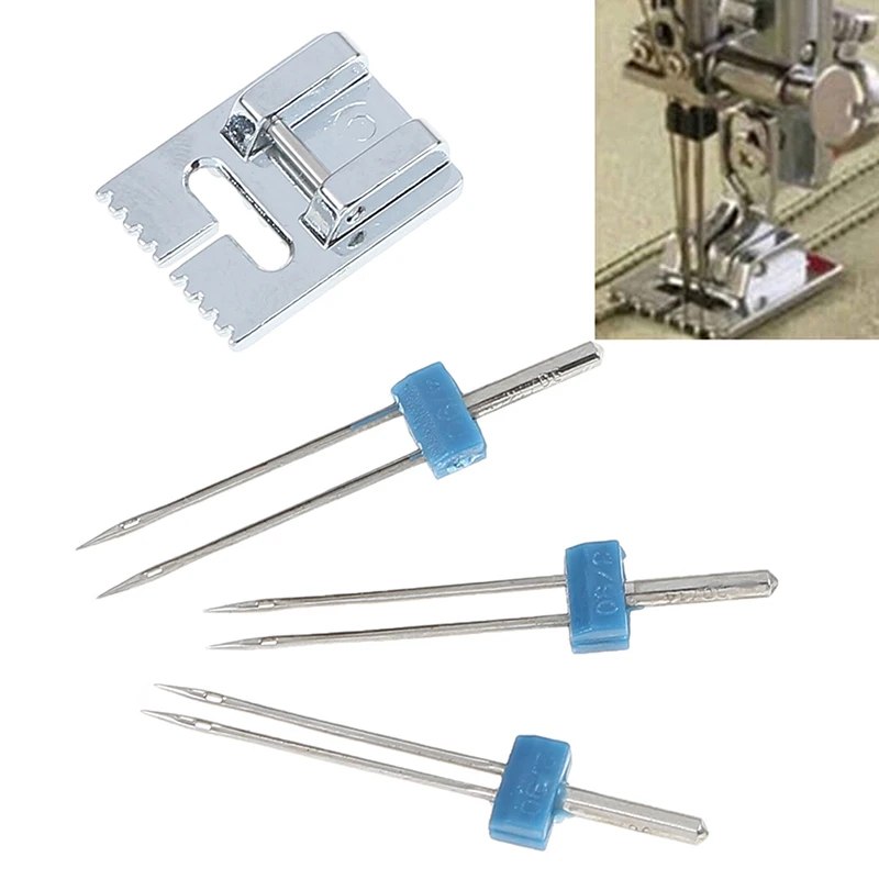 

1pc Grooves Pintuck Presser Foot + 3pcsDouble Twin Needles Pin for Brother Sewing Machine Parts for Househeld Tools