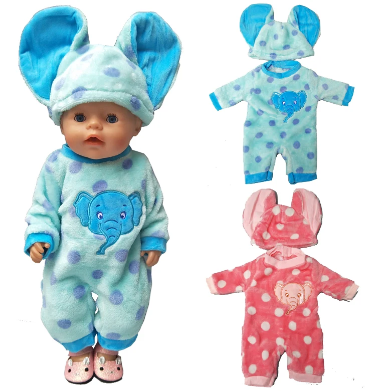 For 43cm Babypoppen baby doll Blue and Pink elephant jumpsuit set girl