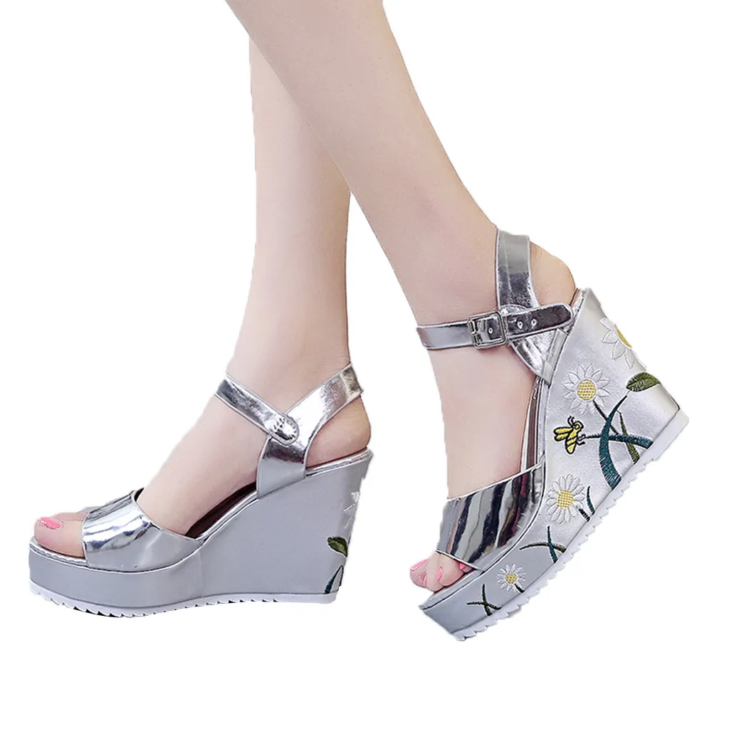 

SAGACE Summer waterproof platform new wedge with fish mouth sandals female word buckle flat bottom anti-Roman sandals