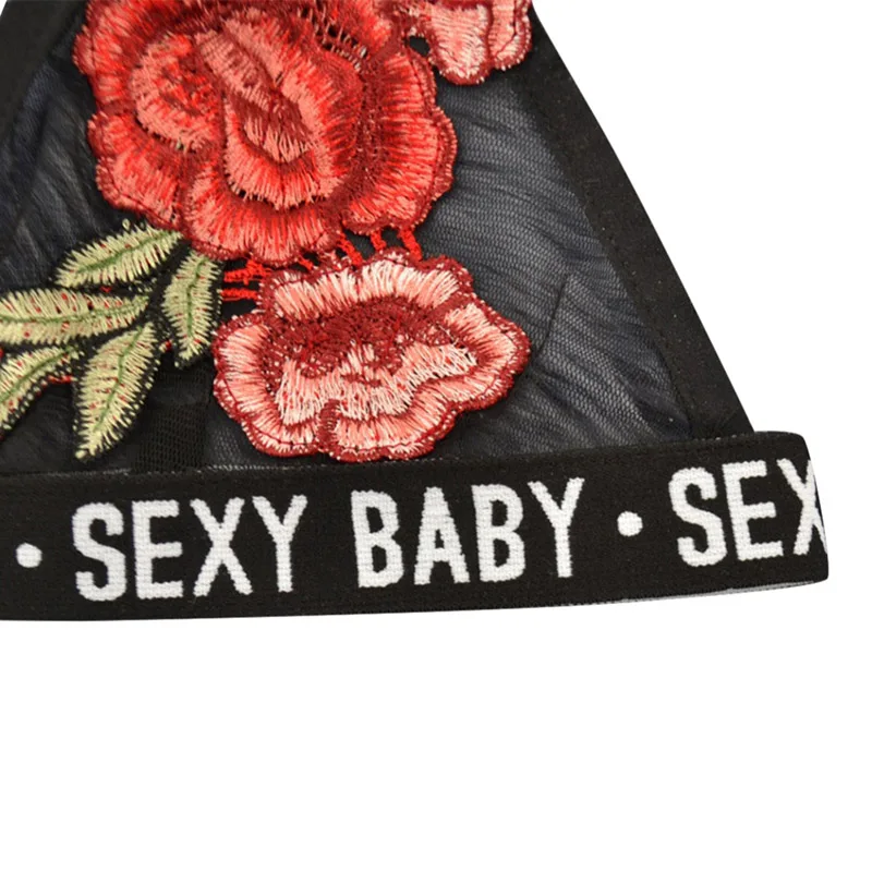 Вышивка для женщин девочек пуш ап бюстгальтер сексуальное женское белье Глубокий v-образный Вырез Топ с буквенным принтом топы