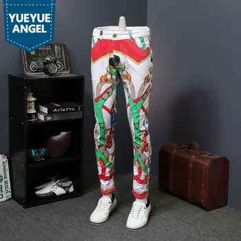 

Fashion Cartoon Printing Trousers for Men Punk Style Casual Straight Leg Jeans Top Quality Summer Lightweight Denim Pants Homme