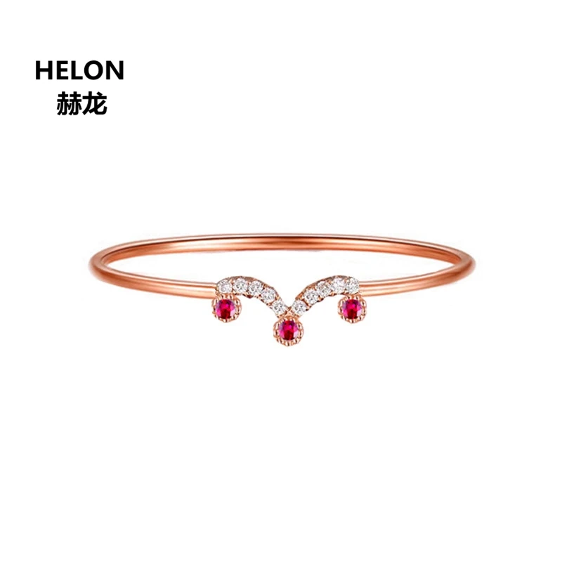 

Solid 14k Rose Gold Natural Diamonds Women Ring 100% Natural Ruby Engagement Wedding Band Fine Jewelry