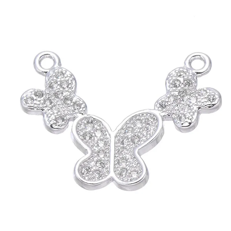 5pcs Copper Micro Pave Jewelry Bijouxthree Butterfly Charms For