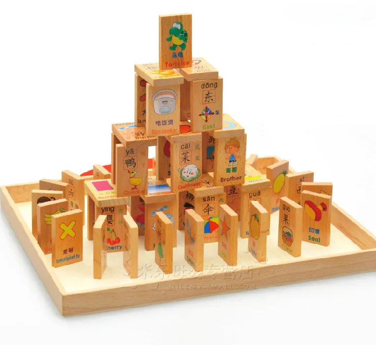 Wooden Early Education Series Domino Toy Learn Chinese Characters