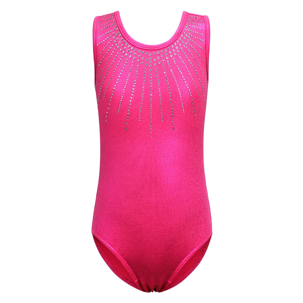 BAOHULU Teens Kids Sleeveless Gymnastics Leotard Red Sparkle Diamond Skate Leotards for Girls Ballet Bodysuit Dance Costume