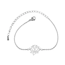 Модный серебряный цветок лотоса брелок браслеты для женщин девочек из нержавеющей стали браслет счастливый цветок браслеты оптом