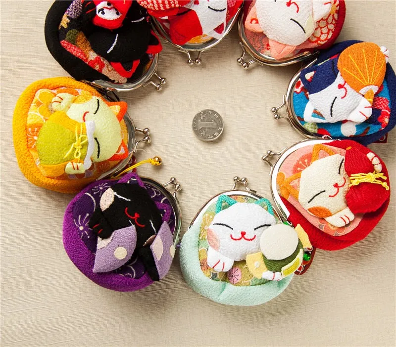 1 шт. японский стиль, счастливое портмоне «кошка», сумки для монет, нулевой кошелек, японское кимоно из ткани Монета Сумка 8 стилей monederos