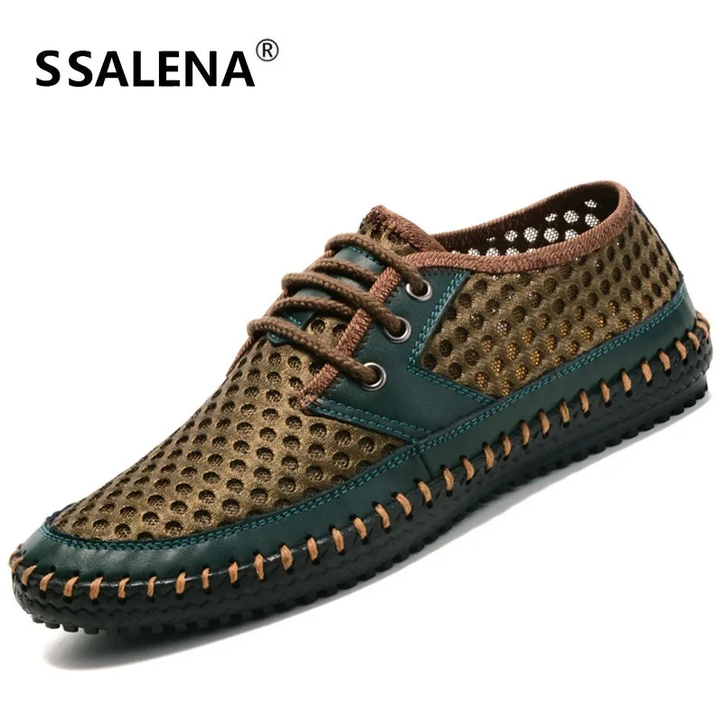 Men Honeycomb Mesh Casual Shoes Men Leather Lace Up Beach Shoes Men ...