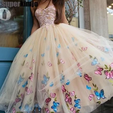 Платье для выпускного вечера на заказ с милым вырезом цвета шампанского, с бабочкой, с кружевной аппликацией, бальное платье, вечерние платья, женское платье из тюля