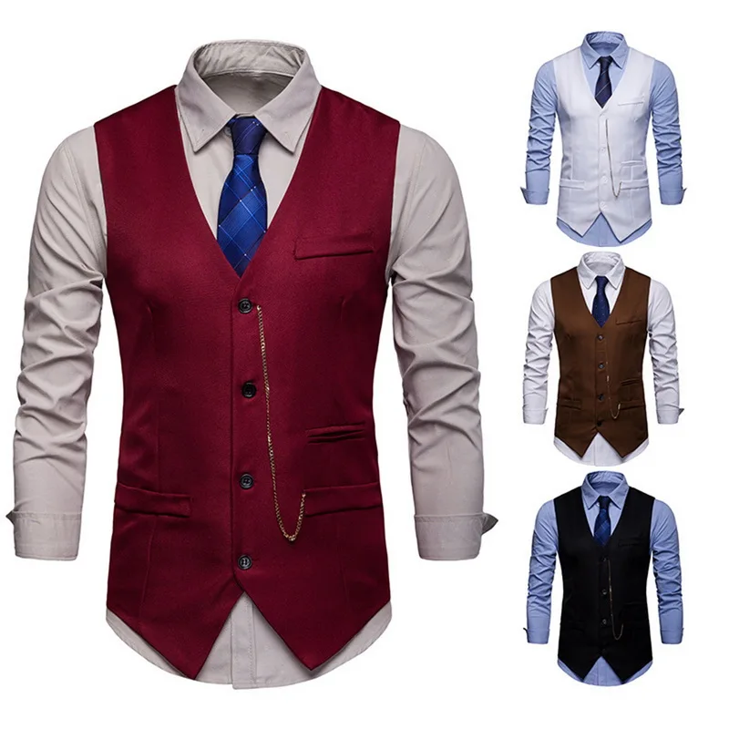 

HEFLASHOR Men's Formal Business Suit Vest Casual Slim Vests Men Solid Single Buttons Vests Spring Autumn Male Tuxedo Waistcoat
