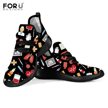 

FORUDESIGNS Doctor/Hospital Equipment Pattern Flat Shoes Woman Comfortable Lightweight Mesh Knit Sneakers Spring/Autumn Footwear