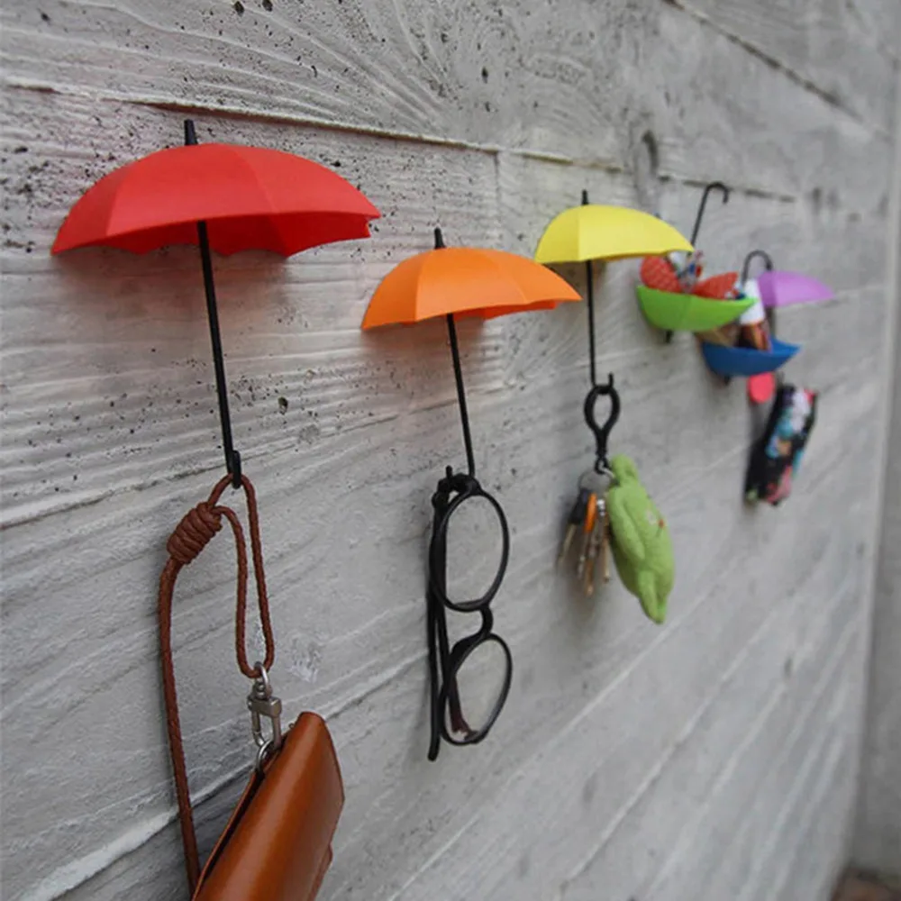 3Pcs/lot Umbrella Shape Clip Holders Cute Self Adhesive Wall Door Keys