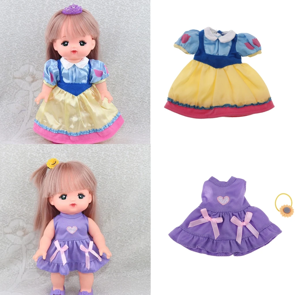  2 Pieces Handmade Fashion Dresses for 25cm Mellchan Baby Dolls 9-11inch Doll Dress up Accessory