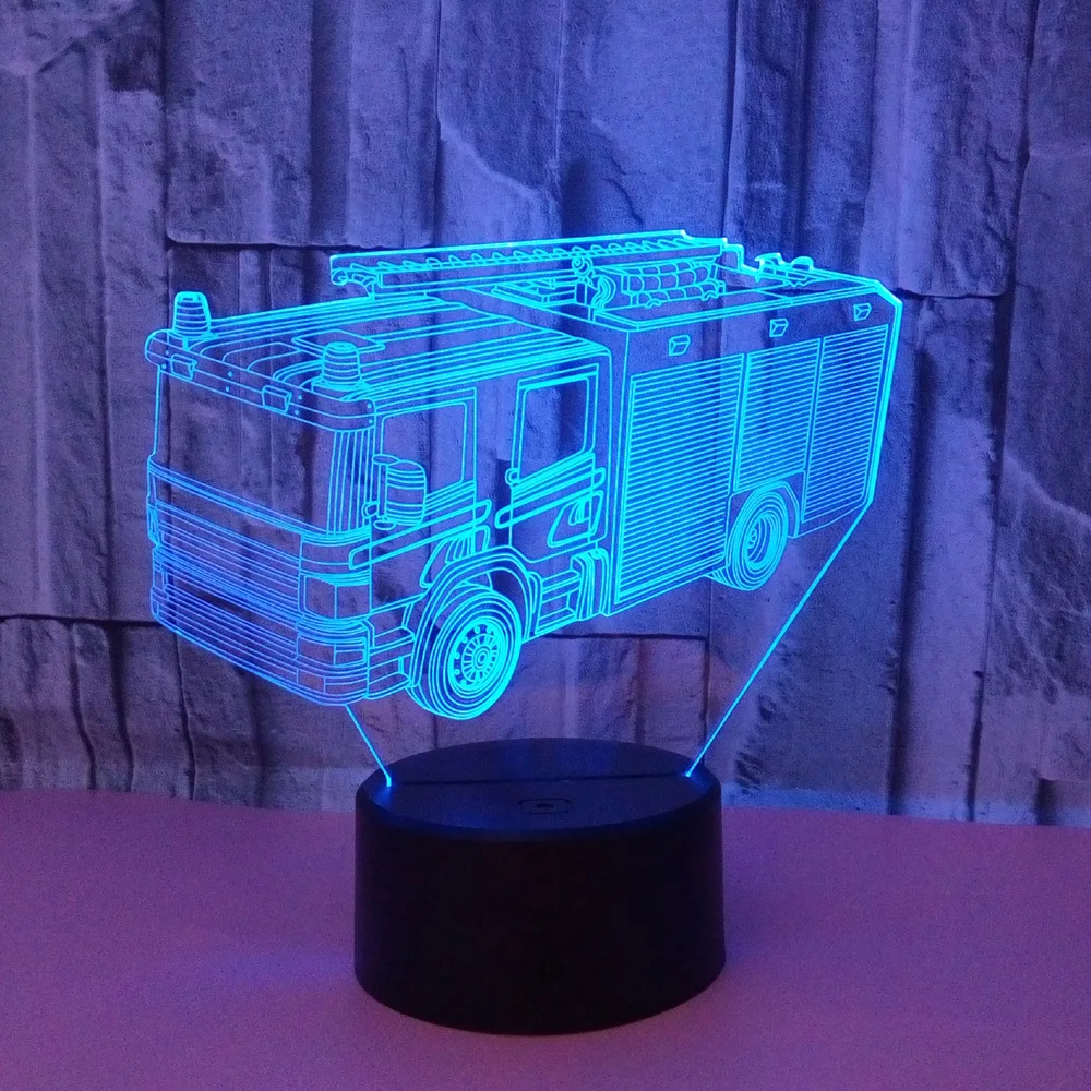 Новый тип пожарная машина 3d лампа красочный сенсорный Usb Led визуальный Ночной