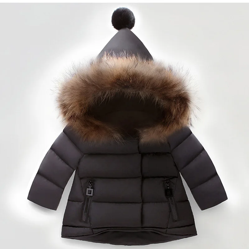 JOYHOPY/куртки для маленьких мальчиков, зимние парки с капюшоном и искусственным мехом, детская теплая верхняя одежда, детская одежда, пальто для маленьких девочек - Цвет: black