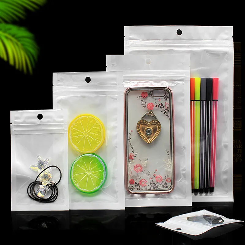 White Clear Self Seal Zipper Plastic Retail Packaging Poly Pouches Ziplock Zip Lock Bags Package With Hang Hole