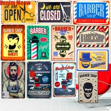 Стрижка и бритье ретро металлические пластины для украшения паба Магазин Реклама Стена парикмахерской наклейки Топ прическа Искусство доска домашний декор
