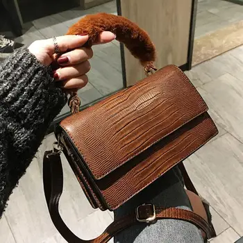 

European Fashion Female Small Tote bag 2018 New Quality PU Leather Women's Designer Handbag Plush Hand Shoulder Crossbody Bags