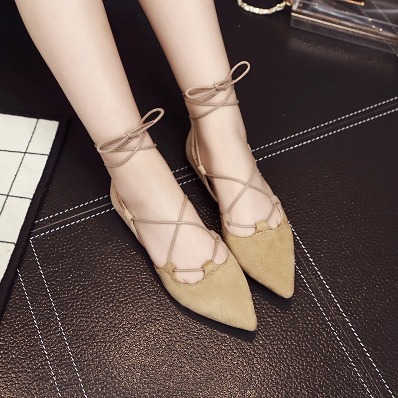 

modis Spring and summer new Roman pointed flats with crossed strap sandals for women's flats