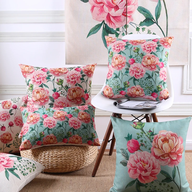 Wholesales Pillow Cover Country Style Shabby Chic Pink Peony Floral