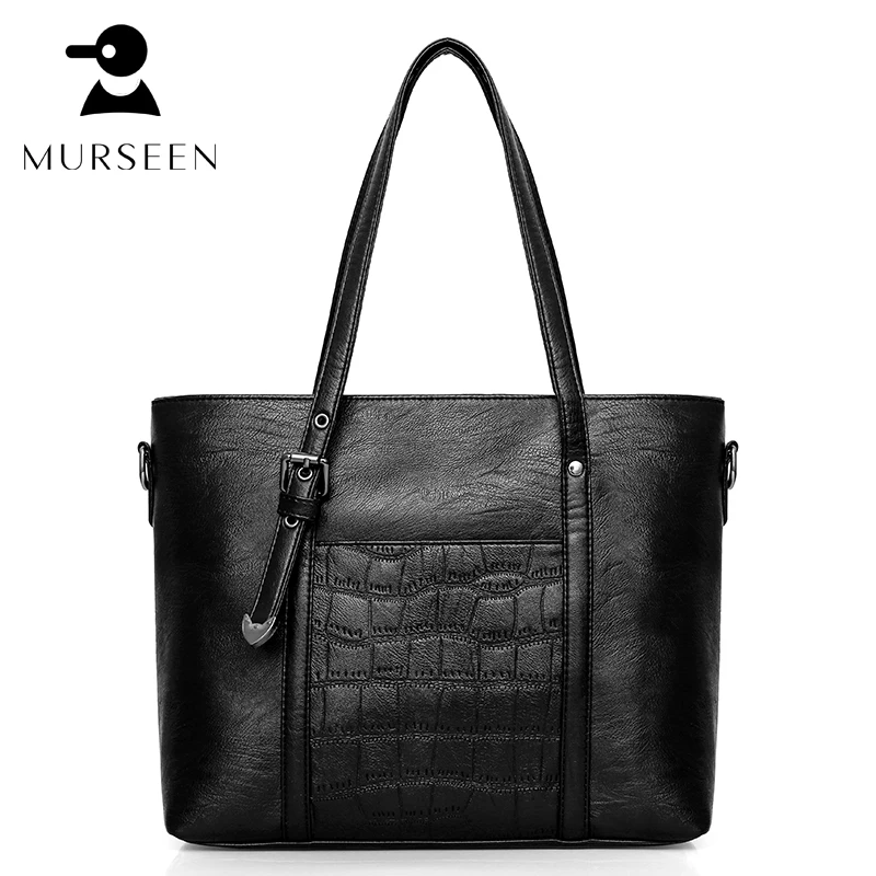 New Arrival Black leather shoulder bag Ladies Large capacity handbags totes Female Designer Big ...