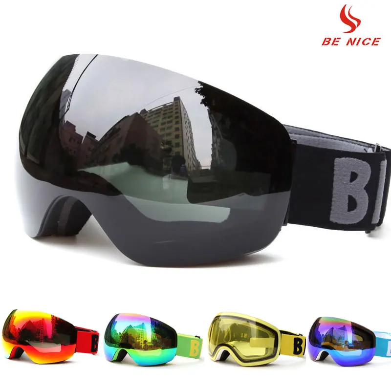 Professional Big Frame Ski Goggles Double Lens UV400 Anti fog Adult