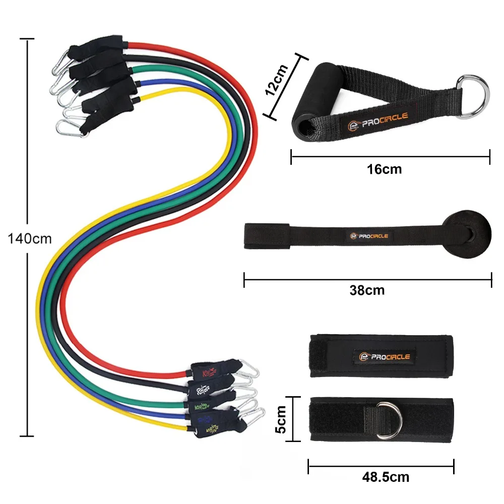 Procircle Resistance Bands set - 11Pcs Expander Tubes Rubber Band For Resistance Training, Physical Therapy, Home Gyms Workout