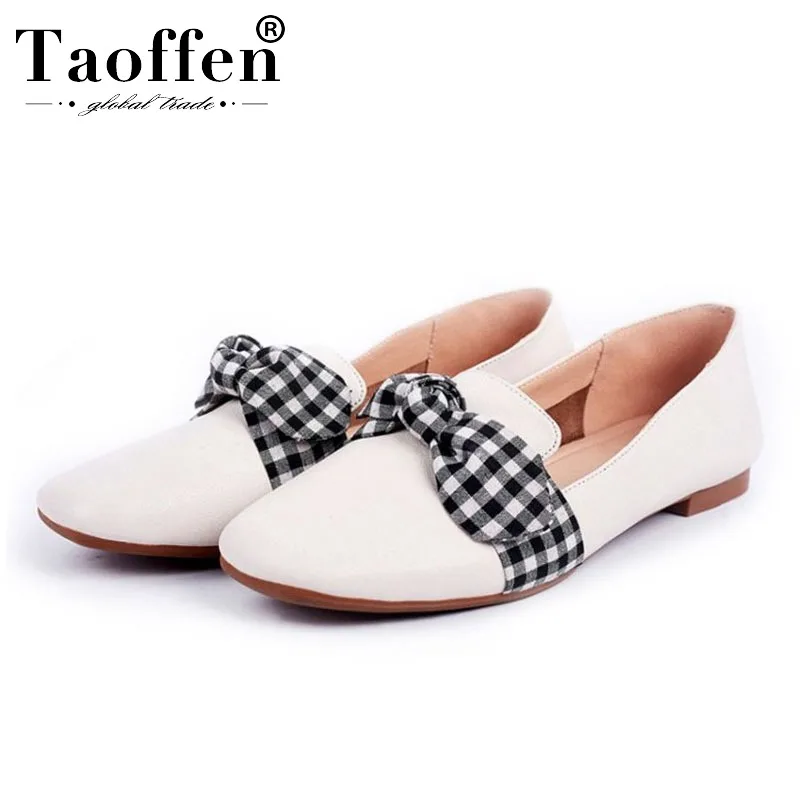 

TAOFFEN Office Ladies Square Toe Bowknot Flats Shoes Women Simple Sweet Spring Casual Shoes Daily Dating Flats Size 34-43