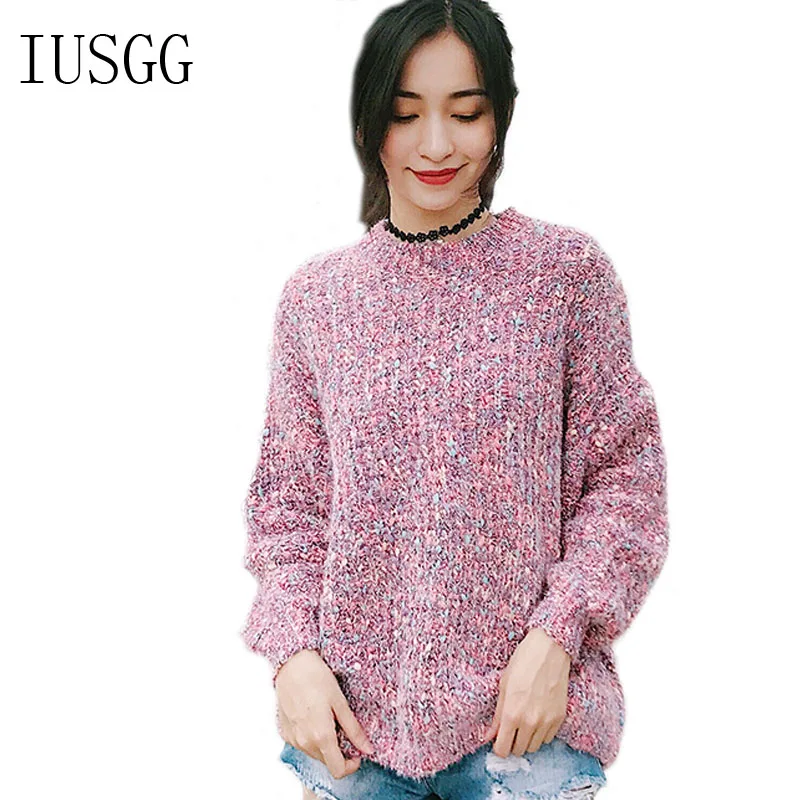 

Fashion Female Contrast Color Knitted Sweater Pullover O-Neck Long Batwing Sleeve Streetwear Autumn Winter Thick Sweater Women