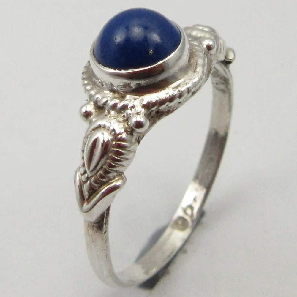 

Silver Round LAPIS LAZULI Handcrafted Ring Size 6 ! Bijoux