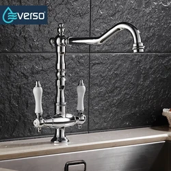 EVERSO 360 Swivel Antique Brass Kitchen Faucets Dual Porcelain Handle Mixer Tap Kitchen Taps Torneira