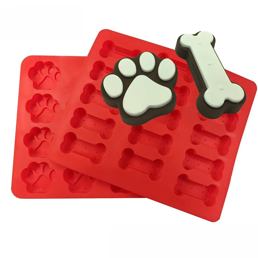 2pcs Food Grade Puppy Pets Dog Paws Bones Silicone Baking Molds Cake