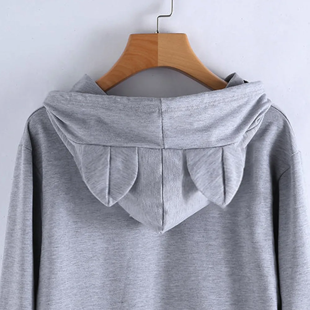 Осенняя модная толстовка с кошачьими ушками Bluza Damska Женская однотонная блузка