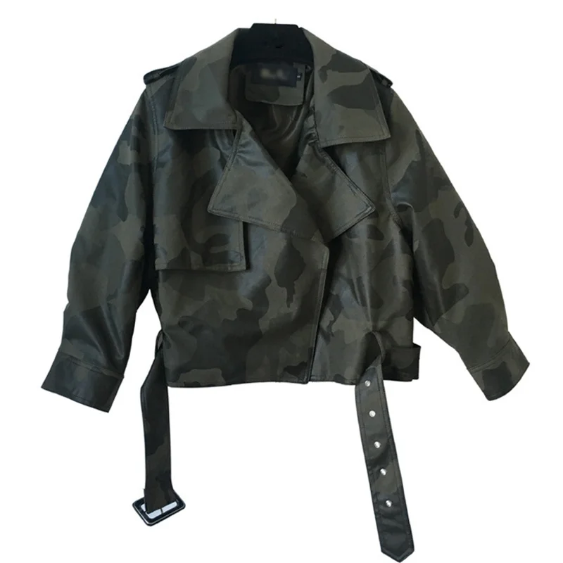 Камуфляжная кожаная женская куртка BF куртка-бомбер из искусственной кожи мотоциклетная короткая куртка с рукавом-фонариком Chaquetas Mujer C4138
