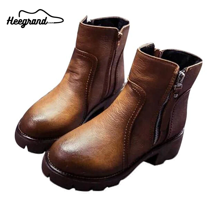 

2017 Women's Ankle Boots Zip Design Warm Plush Retro British Style Cute Fashionable Martin Boots Fashion Winter Boots XWX1964