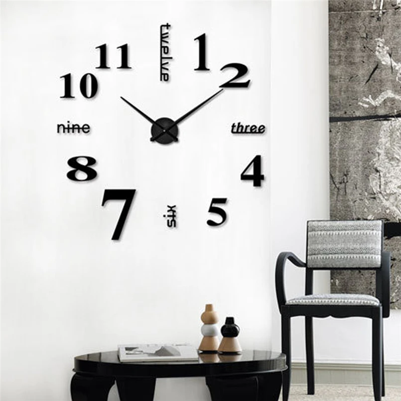 

Acrylic Modern Hot Creative s Factory Price! Modern DIY Large Wall Clock 3D Mirror Surface Sticker Home Decor Art Design #4M23