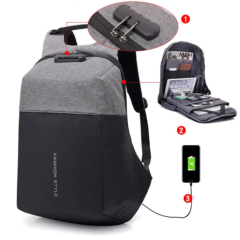 16inch New Anti thief USB Recharging Laptop Backpack Hard Shell No Key