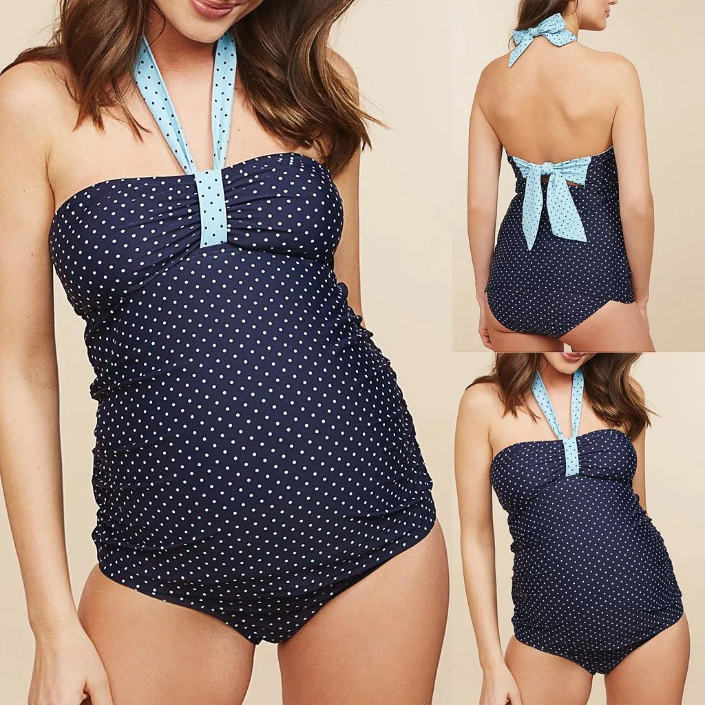 Пикантные летние Для женщин синий в горошек цельный купальник принт Разделение бикини для беременных купальный костюм для беременных женское танкини L502