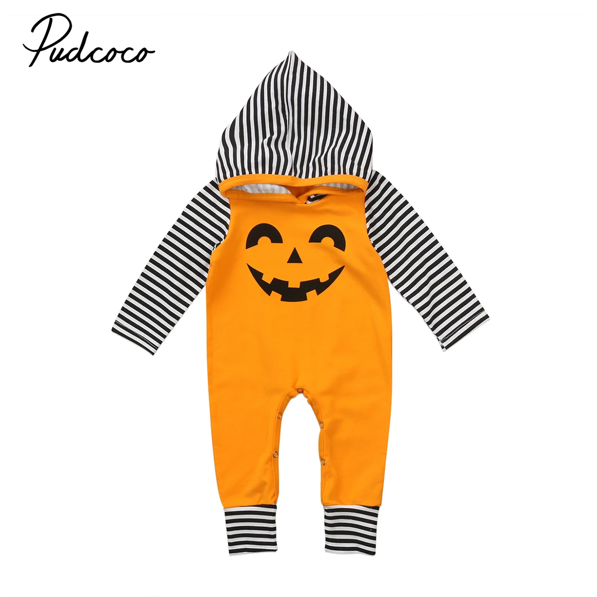 

Pudcoco Toddler Baby Clothing Outfit Boy Girls Infant Warm Hoodies Striped Romper Long Sleeve Halloween Clothes Jumpsuit 0-24M
