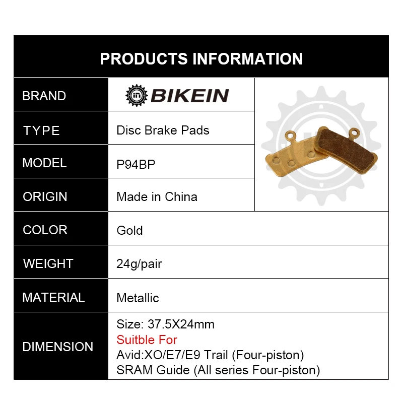 BIKEIN 1 пара велосипедных металлик гидравлические дисковые Тормозные колодки для SRAM Guide RSC/RS/R Avid XO E7 E9 Trail 4 pistions код, код R