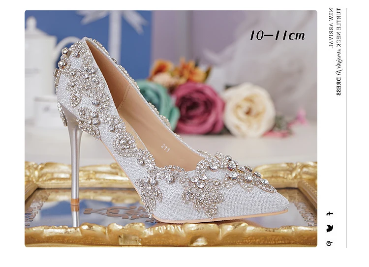 Women Shoes High Heels Wedding Thin Heels White Diamond Glittering Evening Dress Shoe Bride Shoes Crystal Pumps For Party