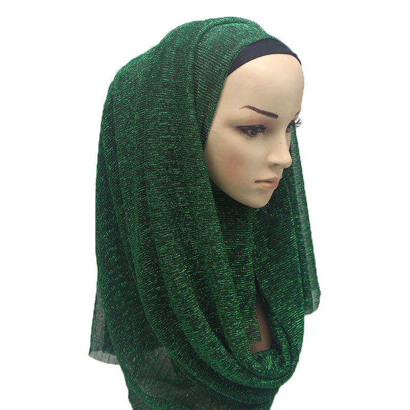10 шт./лот shimmer плиссе Хиджаб шарф однотонной блестящей crinkle шаль мода мусульманские хиджабы женщин макси покрывал платки исламские шарф