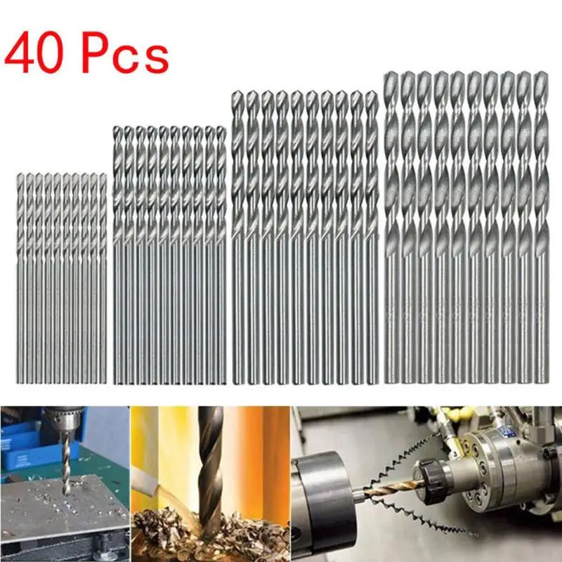 

40Pcs Titanium Coated Drill Bits HSS High Speed Steel Drill Bits Set Tool 0.5-2.0mm Powe Straight Shank Twist Drill Bits Set