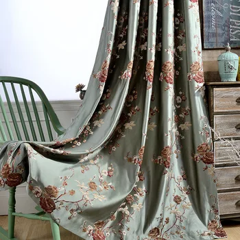 

Luxury Blackout Curtains for Living Room Bedroom Embroidered Drapes Green Window Floral Kitchen Fabric Custom Size Panel Chinese