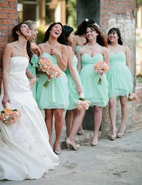 peach and green bridesmaid dresses