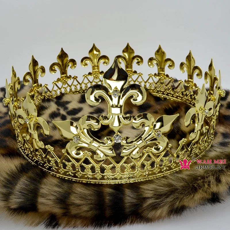 Имперский средневековый Золотой короны для мужчин и женщин Косплей модель шоу ювелирные изделия для волос Золотой Металл Король Королева Hairwear Винтаж Mo076