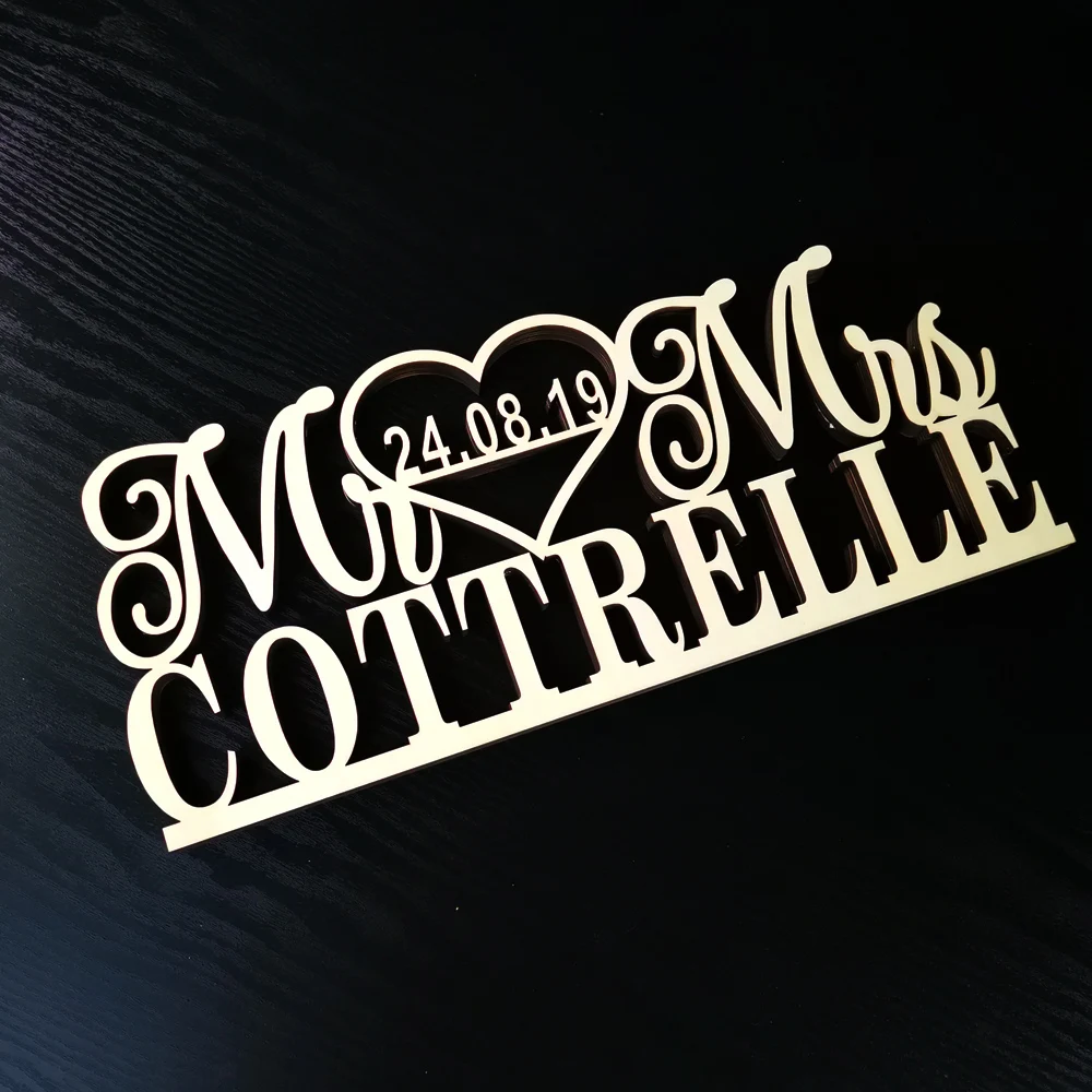  Custom Wooden Wedding Table Sign with Last Name And Date Wedding Cake Party Decor Mr& Mrs Romantic 