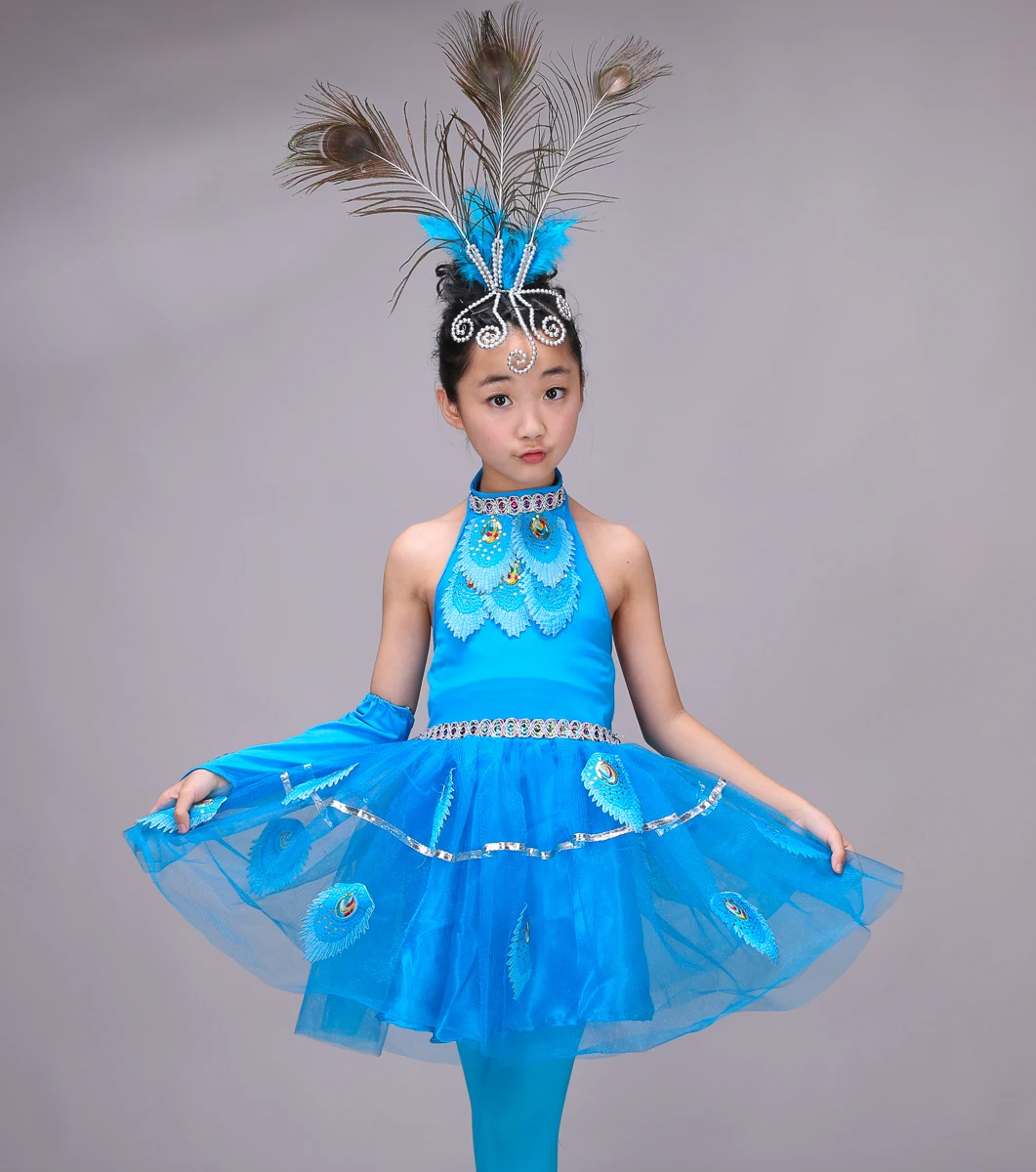 Купить новые дети девочки китайские костюмы дети короткий танец павлина ...