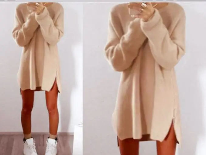 Vestido Для женщин зимний джемпер с длинными рукавами свободные молния трикотажные